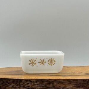 Glasbake J-258-3-1 PT White Baking Dish Gold Accents USA